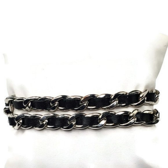 Black Chain & Rhinestone Leather thin bracelet. New!!! - Picture 1 of 4